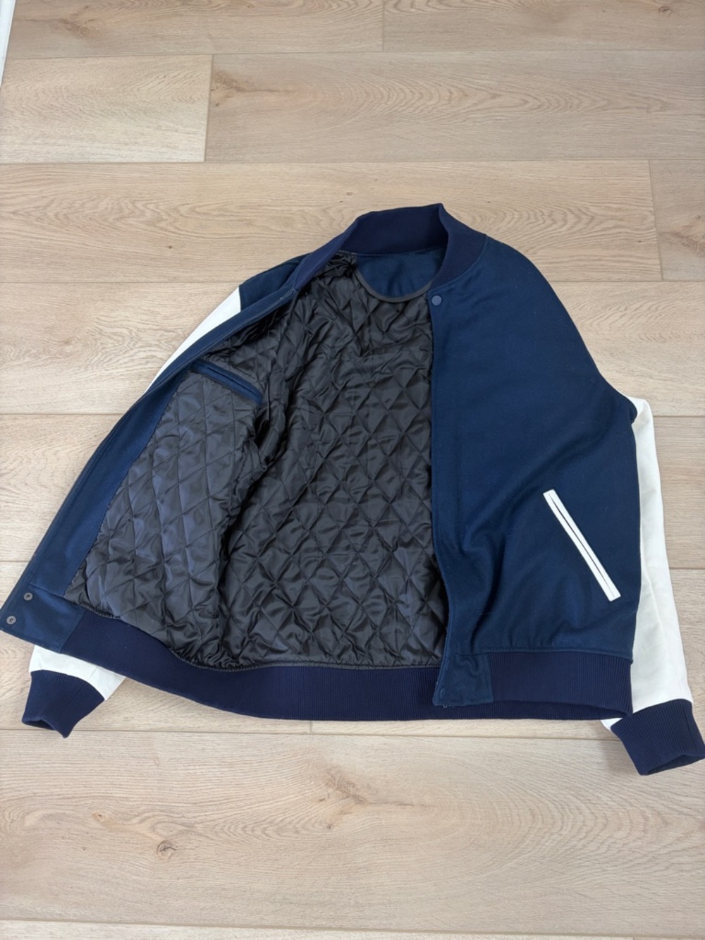 Men's Navy and White Varsity Jacket - Picture 4 of 5